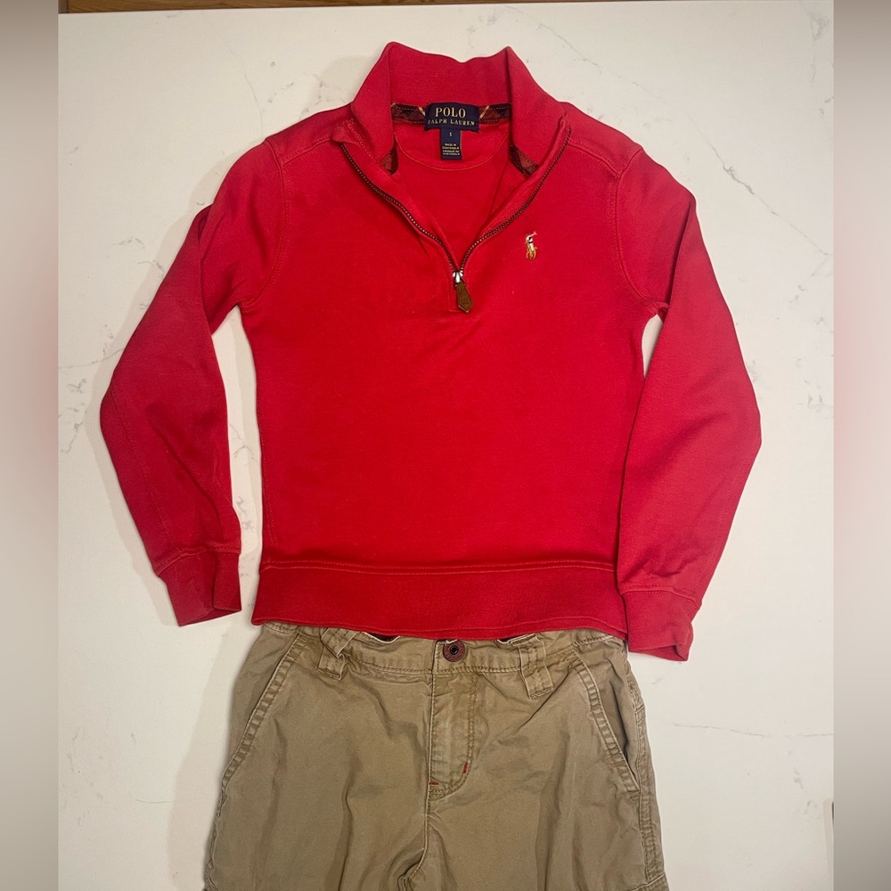 Polo by Ralph Lauren Vibrant Red Quarter Zip Khakis Boys 5
